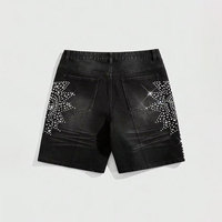 Shorts en jean noir pour homme, taille haute, respirants, brodés, tricotés, écologiques, style streetwear décontracté, coupe droite, pour l'été