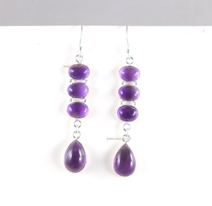 Handmade Amethyst Drop <b>Earrings</b> Sterling Silver Oval Pear Shape Birthstone Jewelry Gift for Women Export Nikhil Gems NG-033 - Product Image 5