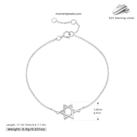 Bracelet Hexagramme en Argent Sterling 925 pour Hommes et Femmes, Pendentif Étoile Tridimensionnelle, Chaîne Câble, Plaqué Or Véritable 18K