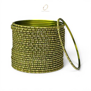 Ensemble de bracelets indiens en or plaqué or scintillant, couleur olive, pour femmes, pour occasions festives, prix de gros - Product Image 2