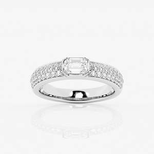 Emerald Cut Diamond Engagement Ring Pave Setting White Gold Classic Women's Band - Product Image 4