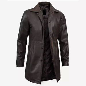 Premium Genuine <b>Leather</b> Coat for Men | <b>Long</b> Winter <b>Leather</b> <b>Jacket</b> Turn-down Collar Plus Size High Street Style Custom Logo - Product Image 5