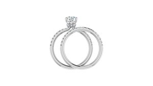 Bague solitaire en diamant rond cultivé en laboratoire certifié IGI avec deux rangées de pierres latérales, or 10K 14K 18K, argent 925 935, bijoux fins - Product Image 4