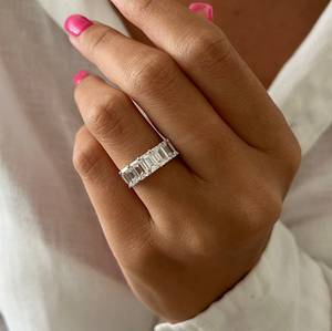 2.5CT <b>Emerald</b> Cut Lab Grown Diamond <b>Ring</b> , Five Stone <b>Emerald</b> Cut <b>Ring</b> , U Shape Setting Wedding <b>Band</b> , Rose Gold Stackable <b>Ring</b> - Product Image 1