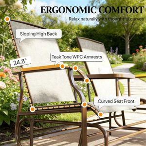 Fauteuil double à bascule en rotin brun clair pour extérieur avec table, mobilier de jardin et de terrasse - Product Image 4