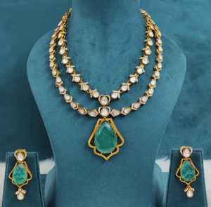 Conjunto de collar de doble capa de moissanita Polki de calidad premium, perfecto para bodas, ocasiones festivas y fiestas, ligero. - Product Image 3