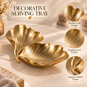 Bandeja de Servir Dorada con Doble Hoja |   Plato Decorativo de Metal para Aperitivos y Postres, Centro de Mesa Elegante y Lujoso para Decoración del Hogar - Product Image 5
