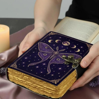 Carnet en cuir fait main, thème Phases de Lune, style Sorcière, Ombres, Gothique, Vintage, Religieux, Classique, avec papier à bords festonnés, 120 pages, Journal intime