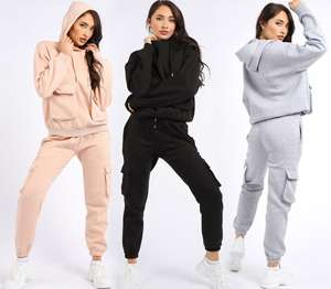 Ensemble de survêtement deux pièces épais et de haute qualité pour femmes grandes tailles, 100 % coton, avec logo personnalisé, comprenant un pantalon de survêtement et un sweat à capuche - Product Image 1