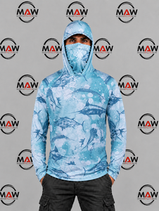 Sudadera con Capucha de Pesca para Hombre MAW, Camuflaje Gris, Protección Solar UPF 50, Secado Rápido, Manga Larga con Cubre Rostro - Product Image 3