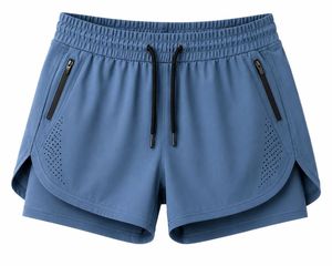 Short de sport pour homme en polyester respirant bleu uni, séchage rapide, avec poches zippées, cordon de serrage, taille mi-haute, pour la course à pied - Product Image 1