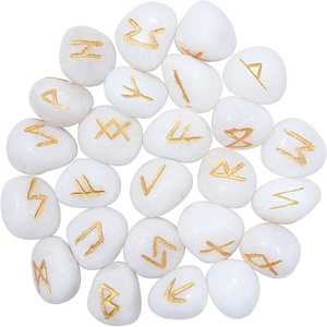 Scolecite-Set de runas con forma de gota, Set de piedras preciosas grabadas con el alfabeto Elder Futhark, Chakra curativo de adivinación de cristal - Product Image 1