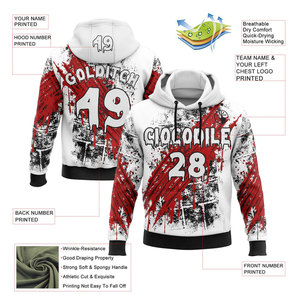 Sweat à capuche personnalisé pour homme avec logo et design d'équipe, impression fantôme par sublimation, coupe décontractée, motif blanc, rouge, noir, idéal pour l'automne - Product Image 2