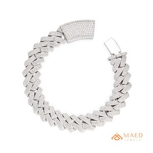 สร้อยข้อมือเงินแท้ 925 แบบ Miami Cuban Link ประดับเพชรหรูหรา สร้อยข้อมือแบบโซ่สำหรับผู้ชายและผู้หญิง - Product Image 1