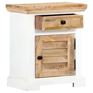 Mesita de noche pequeña de madera de mango maciza blanca y marrón, de madera de ingeniería - Product Image 3