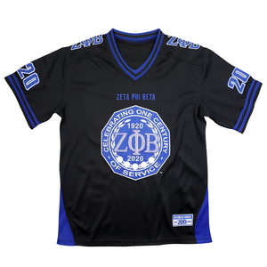 Maillot de football Zeta Phi Beta Centennial pour femme, noir et bleu, ZPB 1920 2020, anniversaire, col en V, maillot de sororité - Product Image 1