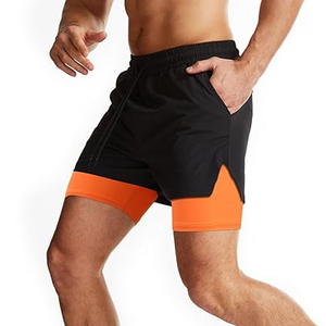 Men's Black Orange Color <b>Blocked</b> Running Shorts With Pockets Quick Dry Sporty Gym Fitness Training Apparel - Product Image 1