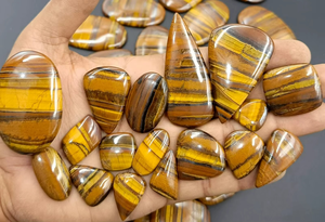 Pierre précieuse naturelle Œil de tigre jaune, en vrac, pour la fabrication de bijoux, de haute qualité, polie, cristal de guérison, cabochon coloré - Product Image 4