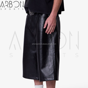 Premium Quality Loose Fit Good Selling Customized Logo Print Breathable Lightweight Durable Adult Outer Wear Leather Shorts - Product Image 2