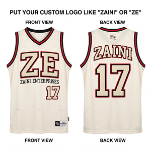 Camiseta de Baloncesto para Hombre, 180 GSM, Malla de Poliéster Transpirable Premium, Color Crema, Negro y Rojo con Ribete en Contraste, Logotipo Personalizado por Sublimación - Product Image 1