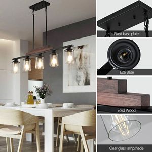 Casa colonica industriale a 5 luci con ciondolo da cucina a sospensione regolabile in metallo lampadario in legno trasparente per illuminazione interna - Product Image 6