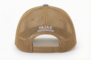 High Quality 5 Panel Grey Heather Custom Woven Patch Trucker Hat <b>Vintage</b> Brown Mesh Back Snapback Baseball <b>Cap</b> for Outdoor - Product Image 3
