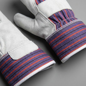 Gants de travail en cuir de vachette de haute qualité, rayés rouge et bleu, avec dos en coton, gants de travail industriels, gants de rigueur pour la construction - Product Image 5