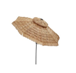 Parasol en feuilles de palmier tropicales avec mât en bambou rustique - Parasol Tiki commercial avec base lourde pour terrasse - Product Image 3