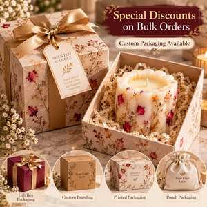 Floral Pillar <b>Candle</b> Handmade Decorative Scented Wax <b>Candle</b> with Dried <b>Flowers</b> Rose Petals Botanical Embellishment Scalloped - Product Image 4