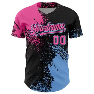 Custom Sublimated <b>Baseball</b> Jersey With Pink Blue Splatter Design Yourteams 00 Unisex Moisture Wicking Short Sleeve - Product Image 5
