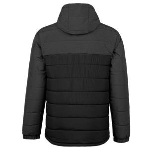 Veste matelassée à capuche noire pour homme, coupe-vent, rembourrage en polyester, fermeture éclair, coupe classique, couleur unie, hiver, décontractée - Product Image 2