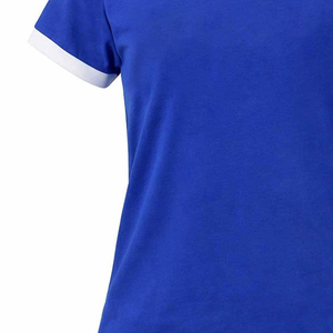 Camiseta Azul de Manga Corta con Ribete en Contraste Blanco, Cuello Redondo, Corte Regular, Estilo Casual, Color Sólido - Product Image 2