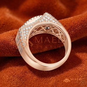 Rose Gold Rectangular Cluster <b>Ring</b> for <b>Men</b> | VVS Moissanite Baguette Channel Band | Iced Out Pink Gold <b>Men's</b> <b>Ring</b> - Product Image 3