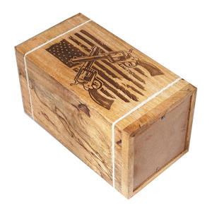 Wood <b>Pet</b> Cremation Urn Rectangle Western Style Engraved American Flag and Revolvers Durable Memorial <b>Box</b> for <b>Pets</b> - Product Image 2