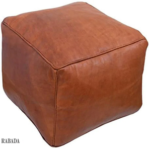 Leather Square Pouf Footstool Upholstered in Brown Faux Leather for the Living Room Bedroom and Kids Room - Product Image 1