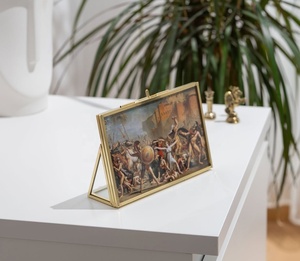 Modern Home Tabletop Decorations Brass Double <b>Glass</b> <b>Photo</b> and Pressed Flower <b>Frame</b> with Horizontal Stand - Product Image 2