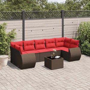 Ensemble de canapés de jardin en polyrotin marron 8 pièces avec coussins - Product Image 1
