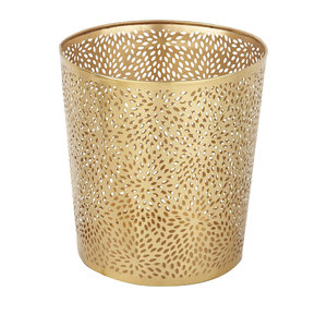 Poubelle en métal doré au design attrayant avec motif floral découpé au laser, petite poubelle ronde en fer pour la maison et le bureau, meilleur prix - Product Image 1