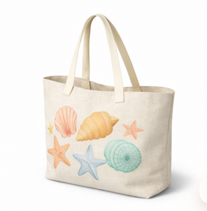 Sac de plage en toile grande taille à motif coquillage, sac de shopping en coton avec poignée d'épaule pour la plage - Product Image 5