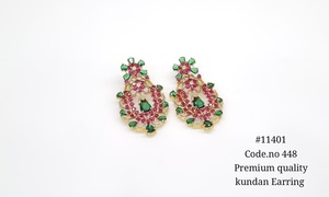 Pendientes colgantes Kundan 11401, latón chapado en oro, circonita, diseño floral, pendientes Kundan, joyería para bodas y fiestas, para mujeres. - Product Image 4