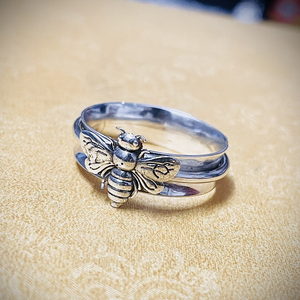 925 Sterling <b>Silver</b> Honey Bee <b>Spinner</b> <b>Ring</b> Handmade Fidget Thumb <b>Ring</b> For Unisex Elegant Wedding or Party Gift - Product Image 1