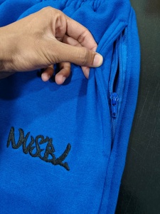Custom Blue Embroidery <b>Cuffed</b> <b>Jogger</b> With Panel Seams Heavy Weight 100% Cotton Fleece Sweatpants For Men - Product Image 2