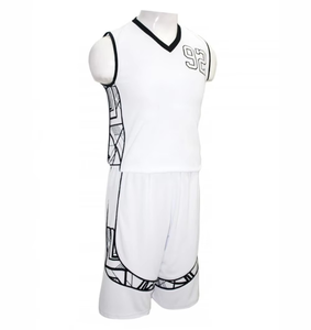 Conjunto de Uniforme de Baloncesto Personalizado, Diseño Sublimado, Cuello en V, Sin Mangas, Secado Rápido, Unisex para Adultos, para Todas las Temporadas, con Estampado Geométrico Blanco - Product Image 1