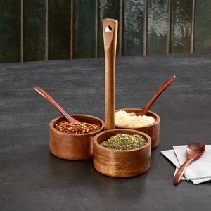 Modern Wooden Bowl Set with Tray Three Bowl Serving Set Inner Coated Snack Server Condiment Holder Premium <b>Tabletop</b> Kitchen Deco - Product Image 5