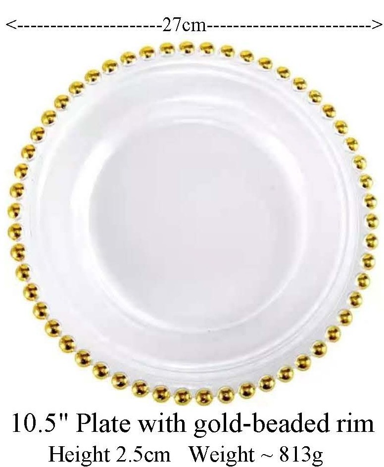 Assiette de présentation 10,5" avec bordure perlée dorée