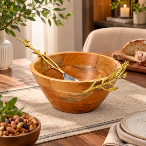 Bol de luxe en bois fait à la main avec tige décorative en laiton Bol en bois Offre Spéciale de style moderne grand pour la maison, l'hôtel et la fête - Product Image 1