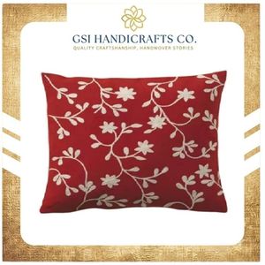 Best Selling Products <b>Red</b> Floral Embroidered Cotton <b>Throw</b> Pillow Rectangle Washable Decorative Cushion Cover - Product Image 2