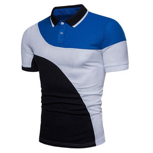 Polo de golf imprimé style blanc, noir et bleu, manches courtes, couleur unie, respirant, en polyester tricoté, vêtements de golf. - Product Image 2