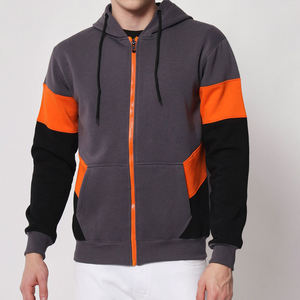 <b>Men's</b> Color Blocking Zip-Up <b>Hoodie</b> Fleece Casual Hooded Sweatshirt Regular Fit Autumn Wear <b>Orange</b> Gray Black - Product Image 1