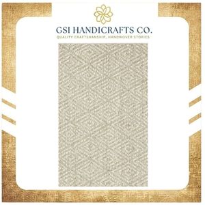 Modern Geometric Flat Weave Jute Area <b>Rug</b> Rectangle Beige Non-Slip Living Room Floor Mat Thin Pile Eco Friendly Spot Clean - Product Image 2